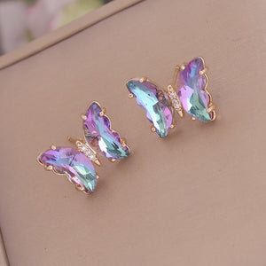 Rainbow Crystal Butterfly Stud Earrings