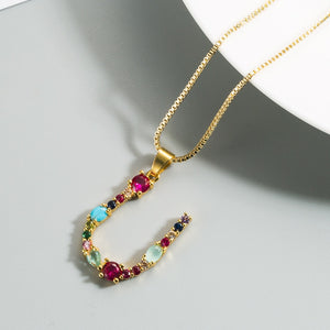 Colorful Crystal Initial Necklace