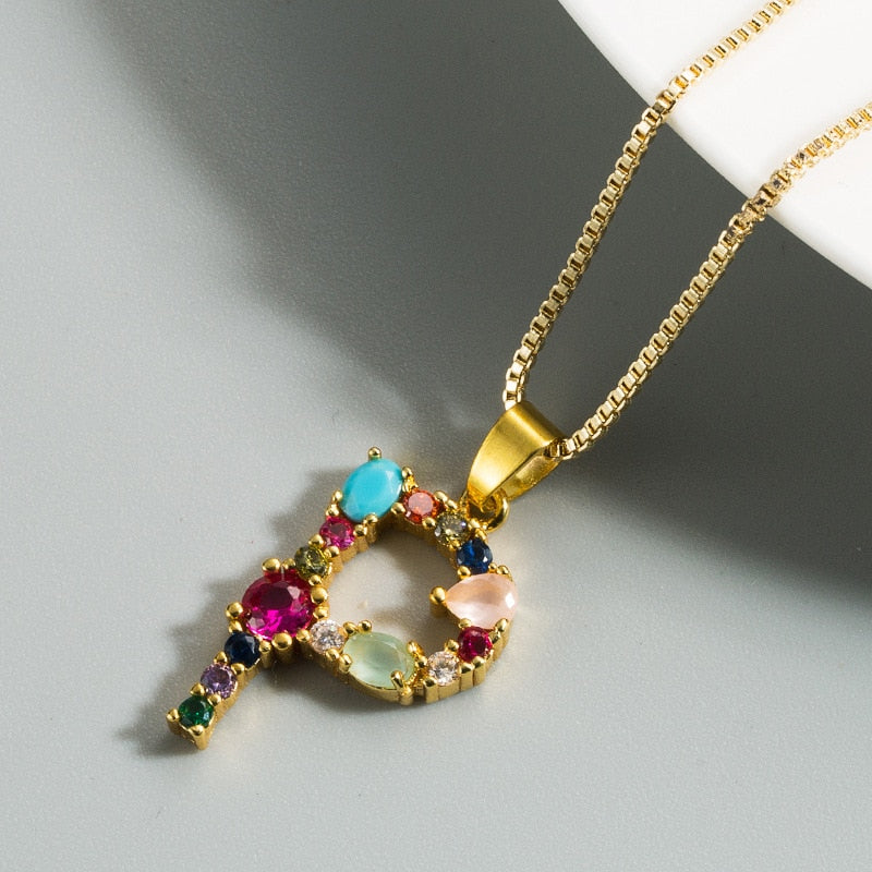 Colorful Crystal Initial Necklace