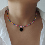 Load image into Gallery viewer, Rainbow Beaded Enamel Smiley Choker
