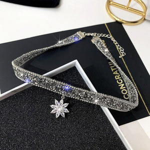 Crystal Flower Pendant Choker