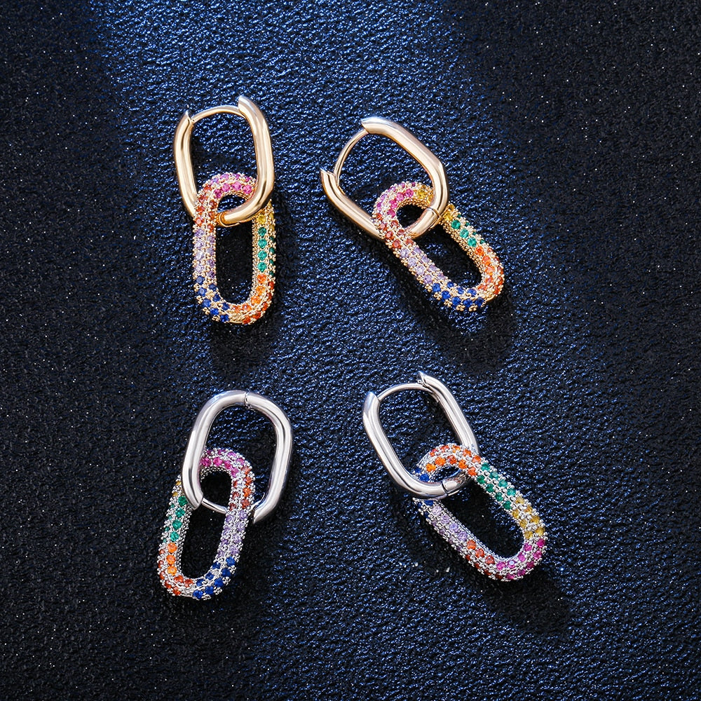 Colorful Crystal Chain Link Earrings