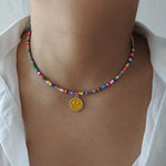 Load image into Gallery viewer, Rainbow Beaded Enamel Smiley Choker
