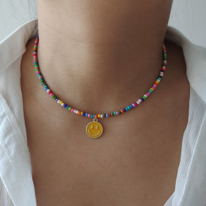 Rainbow Beaded Enamel Smiley Choker