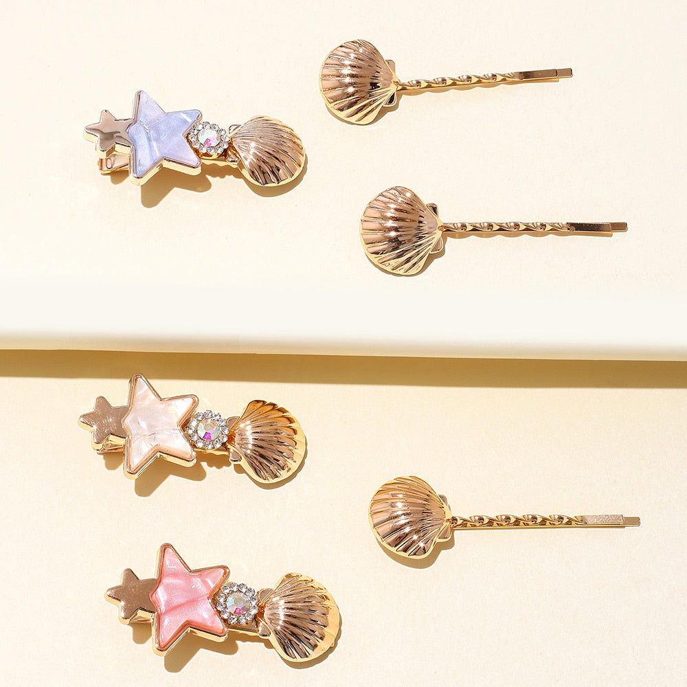 Golden Metal Seashell Hairpin Set