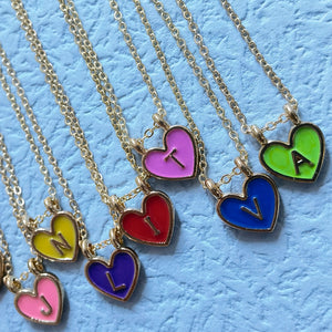 Enamel Heart Initial Necklace