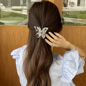 Transparent Beaded Butterfly Hair Claws