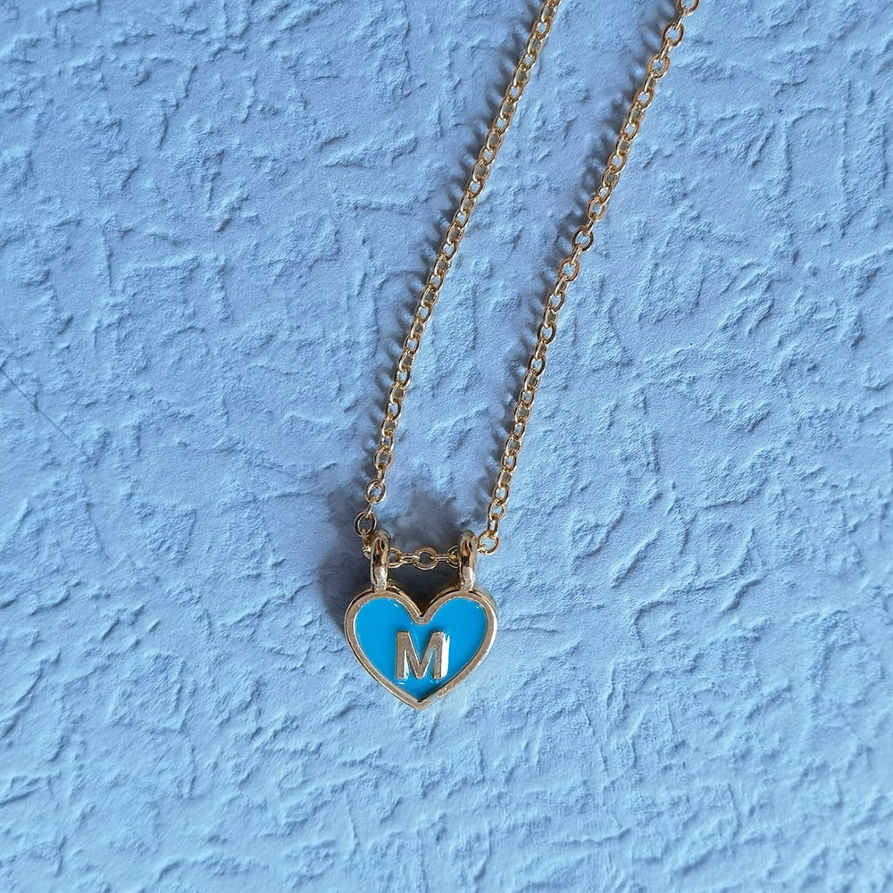 Enamel Heart Initial Necklace