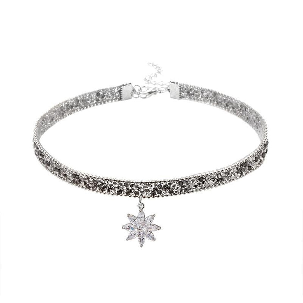 Crystal Flower Pendant Choker