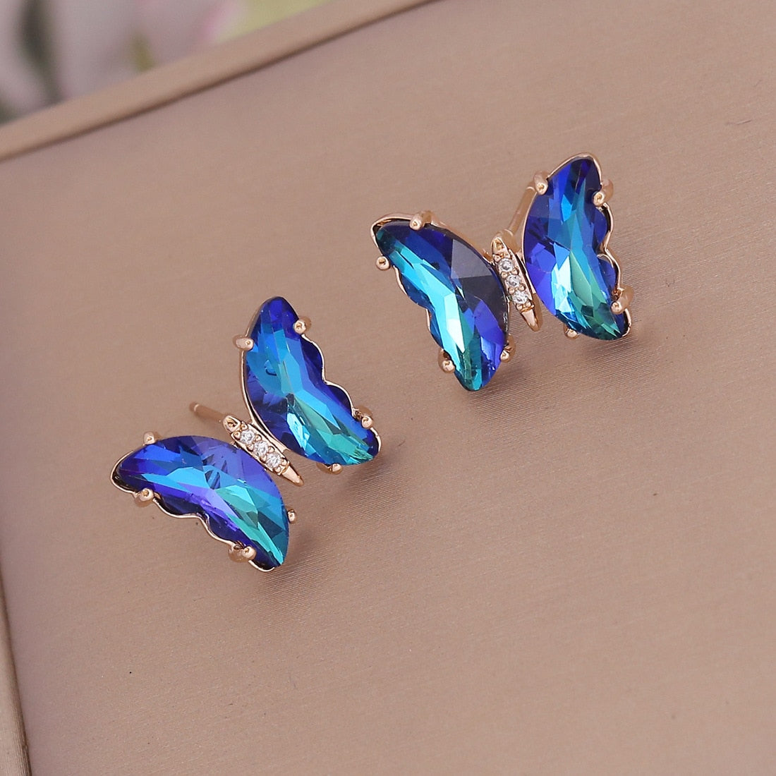 Rainbow Crystal Butterfly Stud Earrings