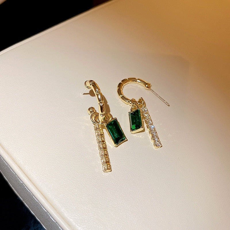 Emerald Baguette Mini Hoop Earrings