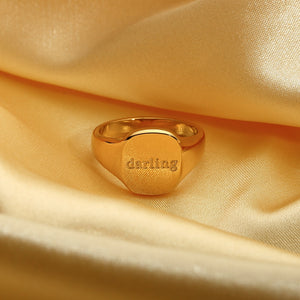Engraved Words Square Ring