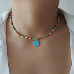 Load image into Gallery viewer, Rainbow Beaded Enamel Smiley Choker
