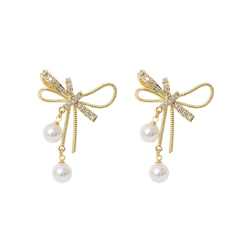 Elegant Pearl Bow Earrings