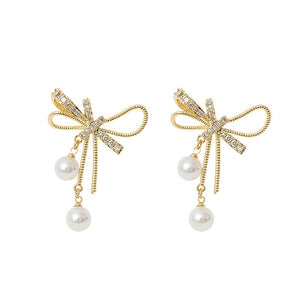 Elegant Pearl Bow Earrings