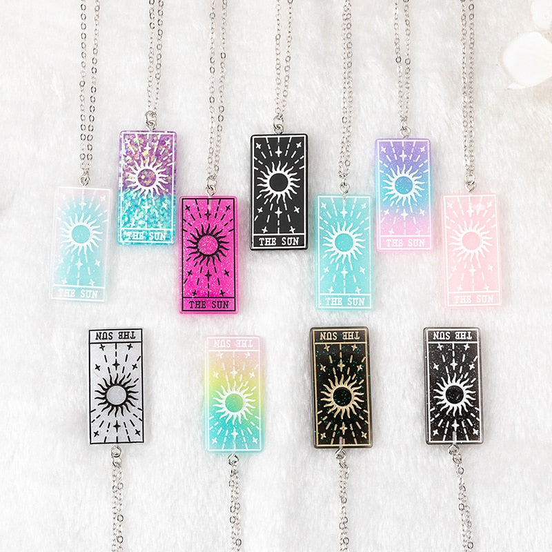 Multicolor Sun Tarot Resin Necklace