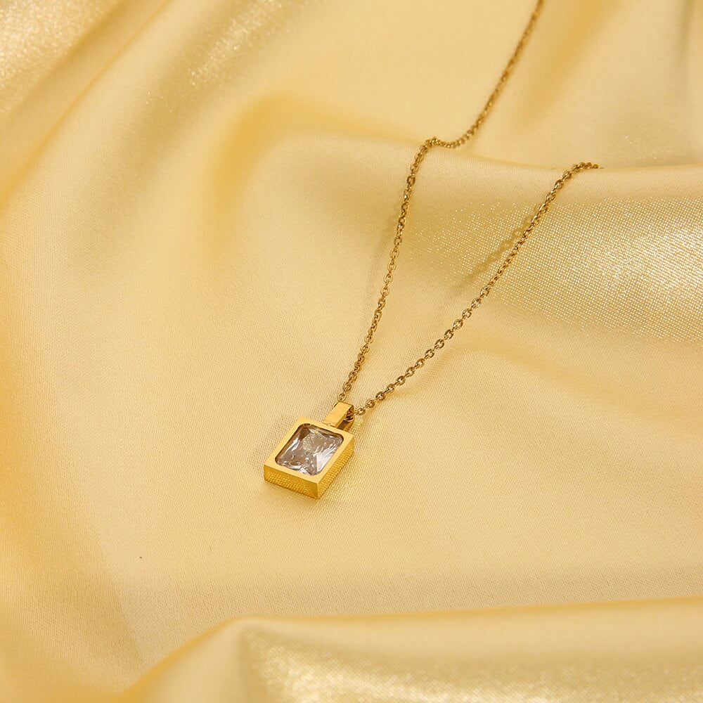 Rectangular Crystal Pendant Necklace