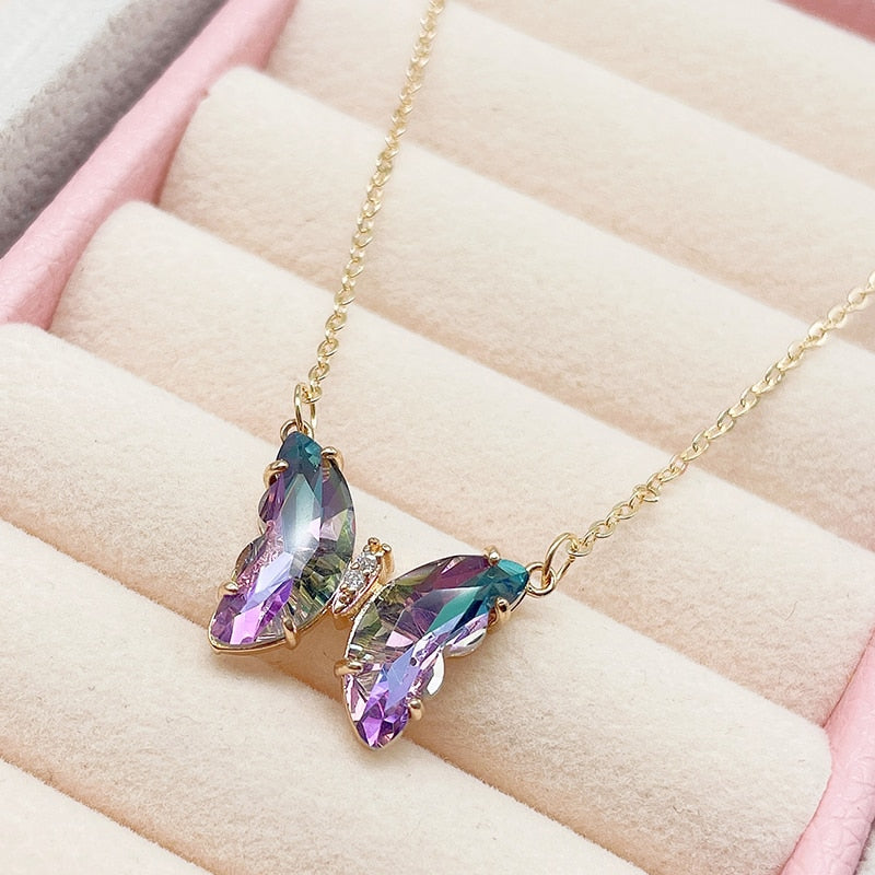 Colorful Crystal Butterfly Necklace