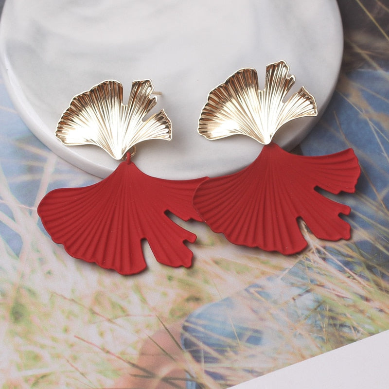 Gold Ginkgo Leaf Drop Earrings