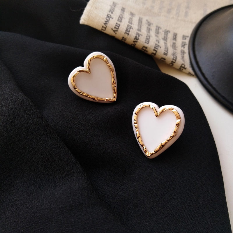 Geometric Resin Heart Stud Earrings