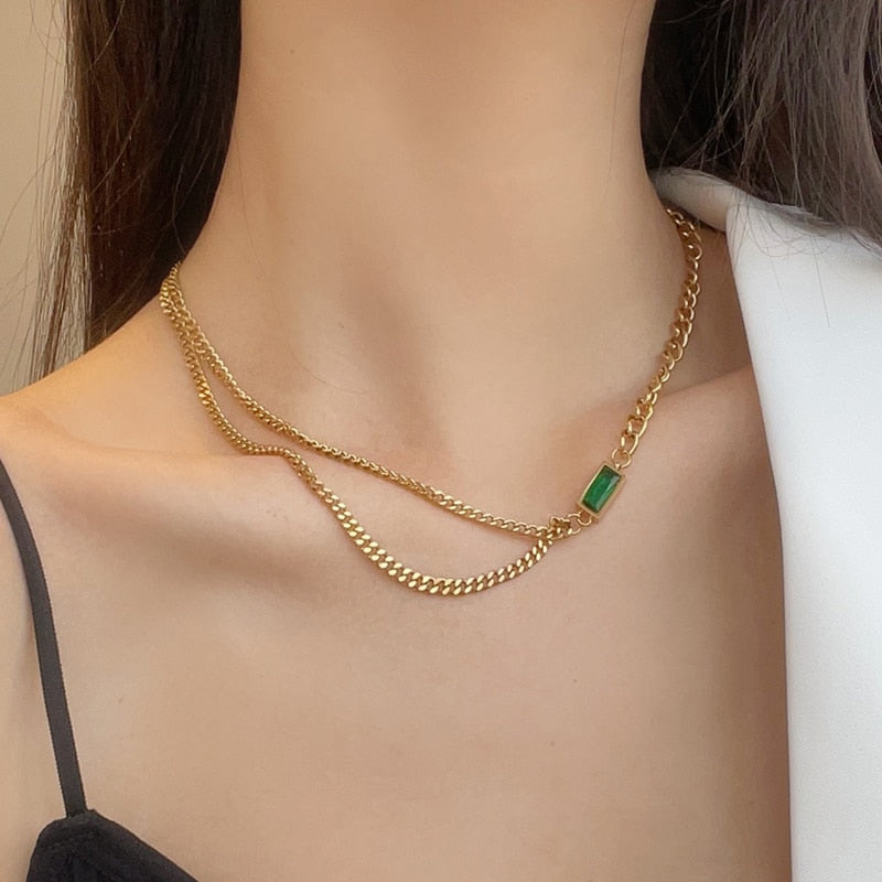 Emerald Crystal Chain Necklace
