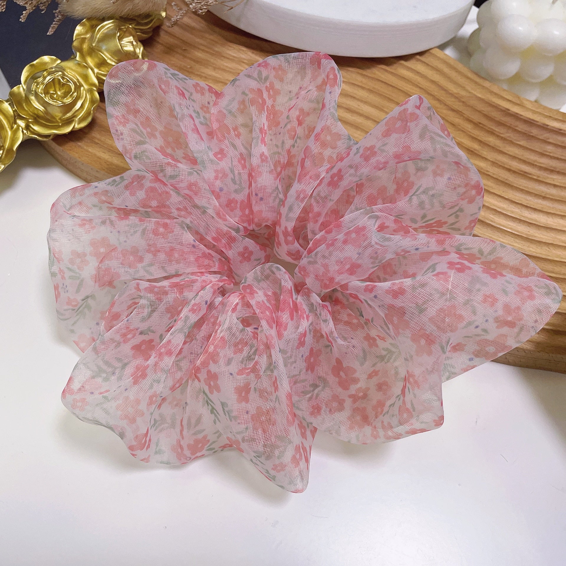 Oversized Organza Floral Scrunchie