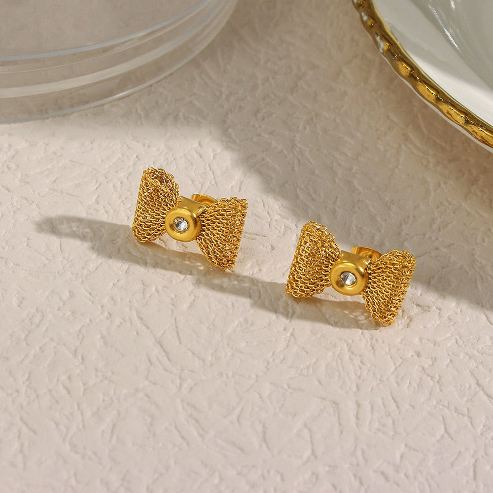 Crystal Woven Bowknot Stud Earrings