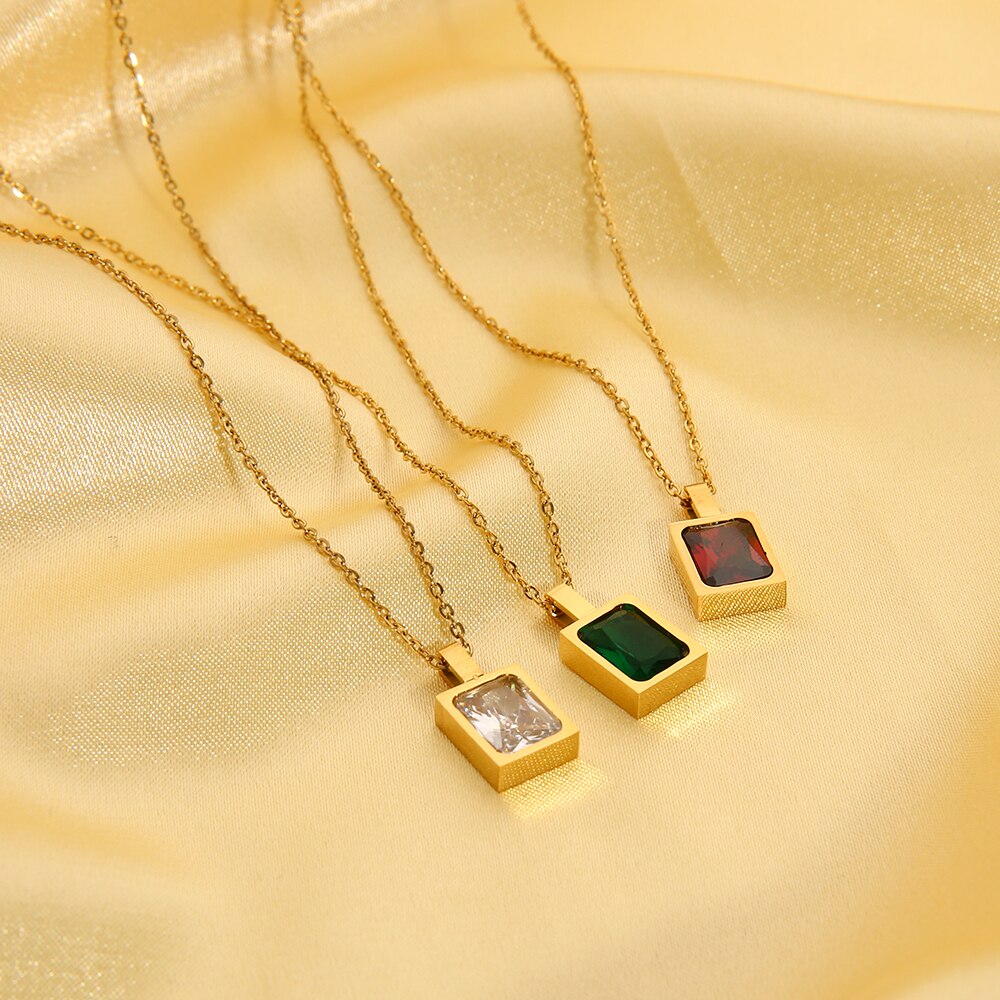 Rectangular Crystal Pendant Necklace