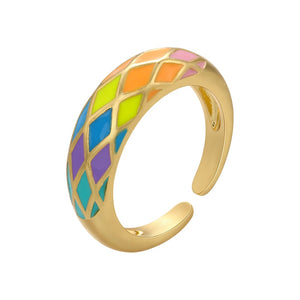 Colorful Enamel Geometric Cuff Ring