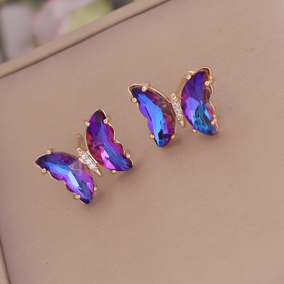 Rainbow Crystal Butterfly Stud Earrings