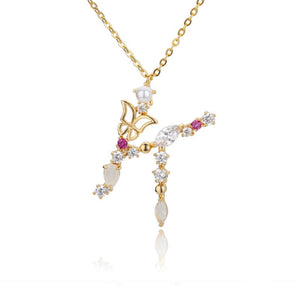Crystal Butterfly Initial Letter Necklace