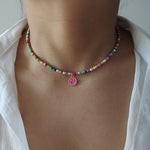 Load image into Gallery viewer, Rainbow Beaded Enamel Smiley Choker
