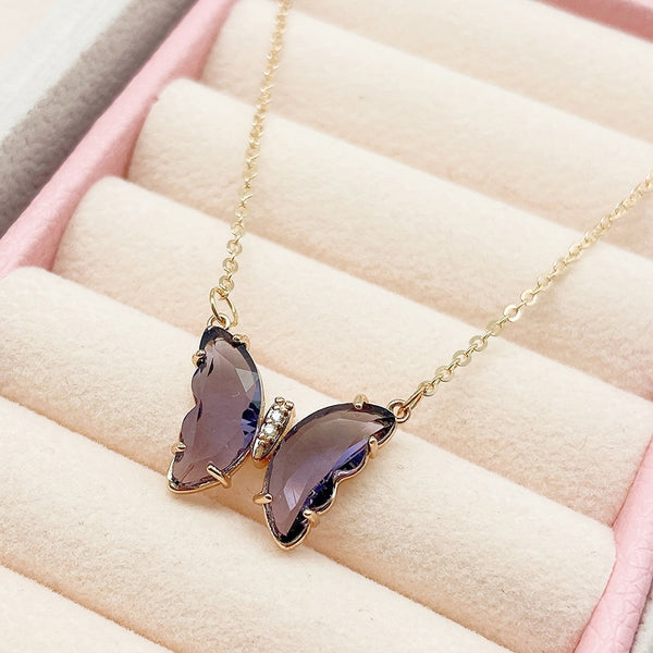 Glass butterfly necklace sales