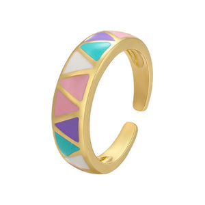 Colorful Enamel Geometric Cuff Ring
