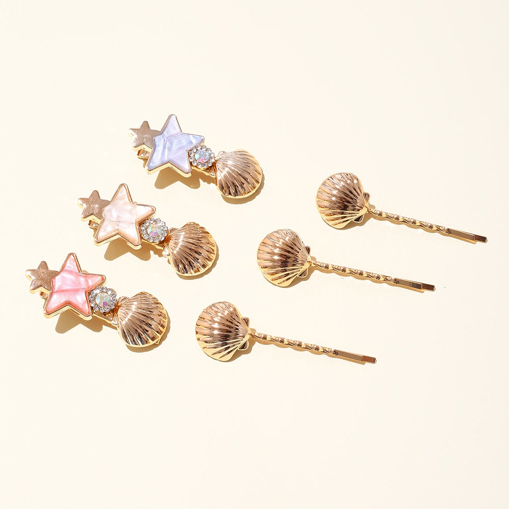 Golden Metal Seashell Hairpin Set