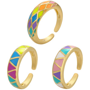 Colorful Enamel Geometric Cuff Ring