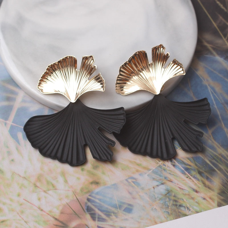 Gold Ginkgo Leaf Drop Earrings