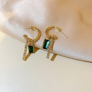 Emerald Baguette Mini Hoop Earrings