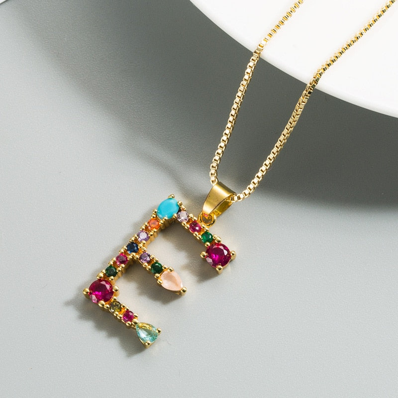 Colorful Crystal Initial Necklace