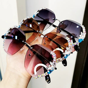 Vintage Rimless Jewel Studded Sunglasses