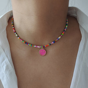 Rainbow Beaded Enamel Smiley Choker