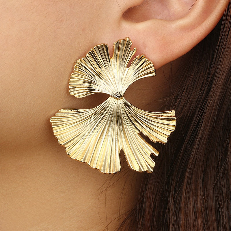 Gold Ginkgo Leaf Drop Earrings