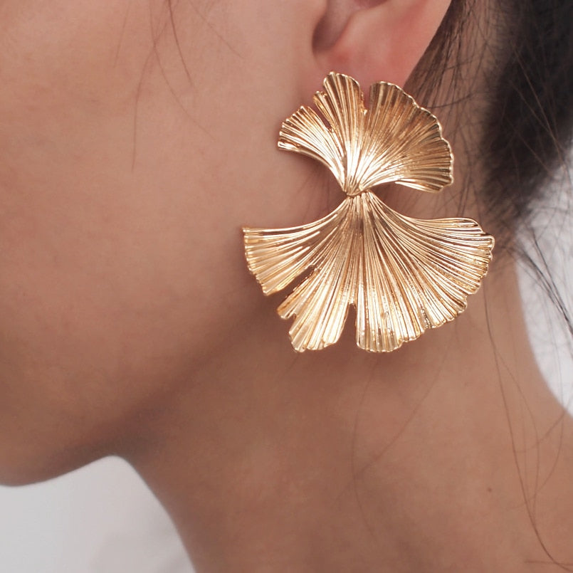 Gold Ginkgo Leaf Drop Earrings