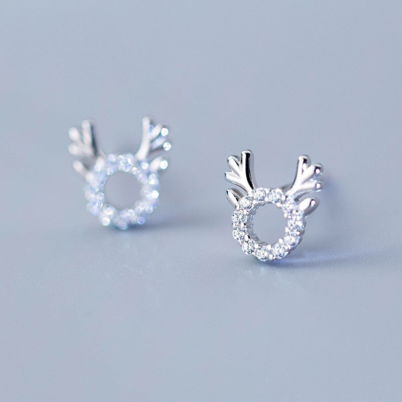 Tiny Silver Crystal Antler Studs