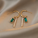 Load image into Gallery viewer, Emerald Baguette Mini Hoop Earrings
