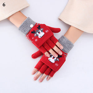 Knitted Fingerless Christmas Gloves