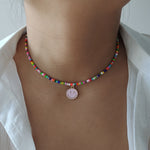 Load image into Gallery viewer, Rainbow Beaded Enamel Smiley Choker
