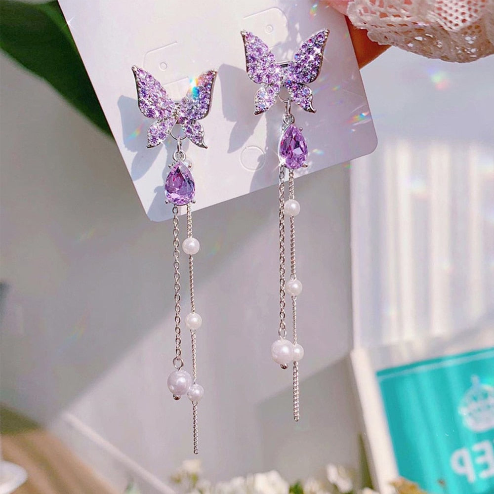Shiny Butterfly Drop Earrings