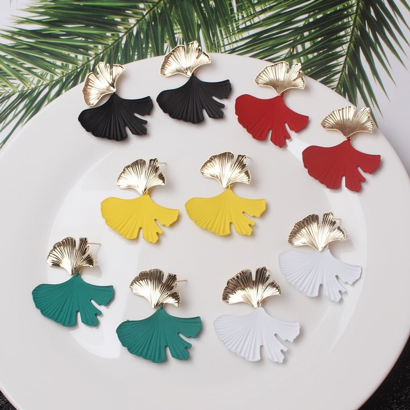 Gold Ginkgo Leaf Drop Earrings