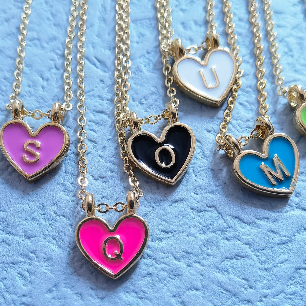 Enamel Heart Initial Necklace